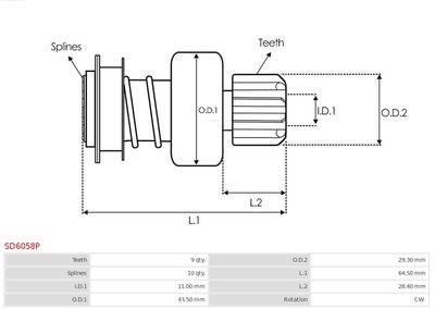 Freewheel Gear, starter AS-PL SD6058P