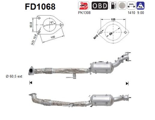 AS FD1068 Soot/Particulate Filter, exhaust system
