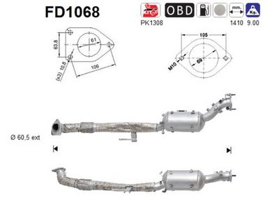Soot/Particulate Filter, exhaust system AS FD1068