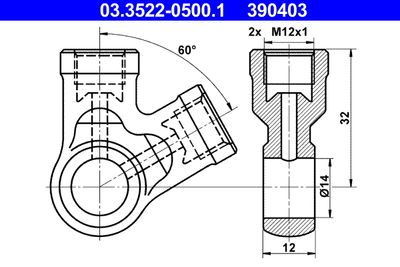 Banjo Fitting, pipe ATE 03.3522-0500.1
