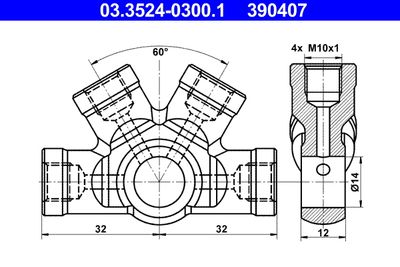 Banjo Fitting, pipe ATE 03.3524-0300.1