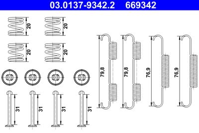 Accessory Kit, parking brake shoes ATE 03.0137-9342.2