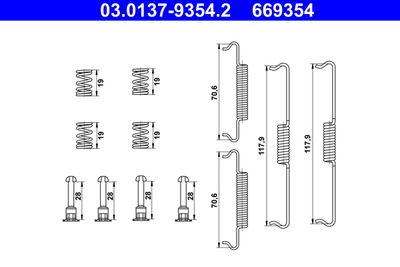 Accessory Kit, parking brake shoes ATE 03.0137-9354.2