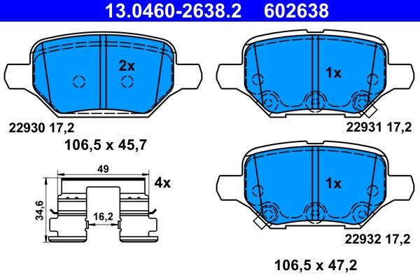 ATE 13.0460-2638.2 Brake Pad Set, disc brake