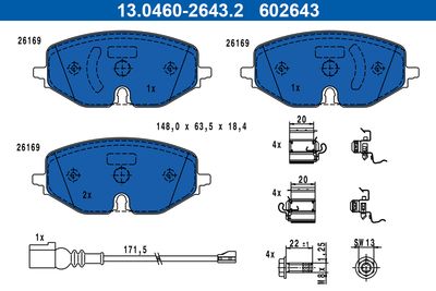 Brake Pad Set, disc brake ATE 13.0460-2643.2