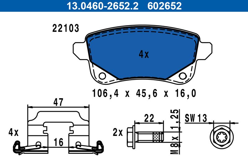 ATE 13.0460-2652.2 Brake Pad Set, disc brake