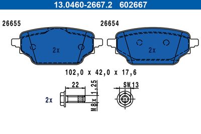 Brake Pad Set, disc brake ATE 13.0460-2667.2