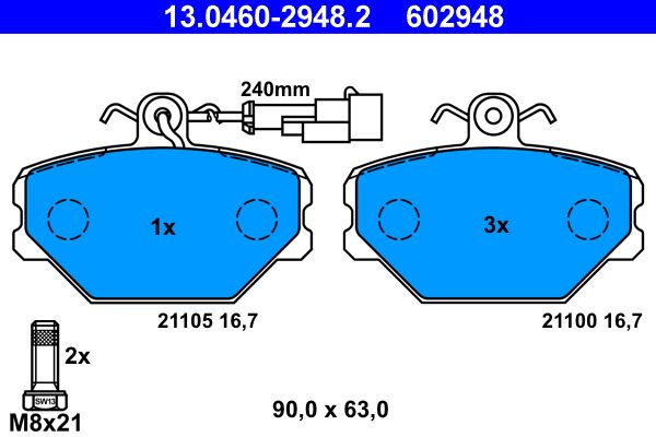 ATE 13.0460-2948.2 Brake Pad Set, disc brake