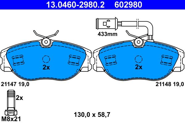 ATE 13.0460-2980.2 Brake Pad Set, disc brake