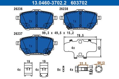 Brake Pad Set, disc brake ATE 13.0460-3702.2