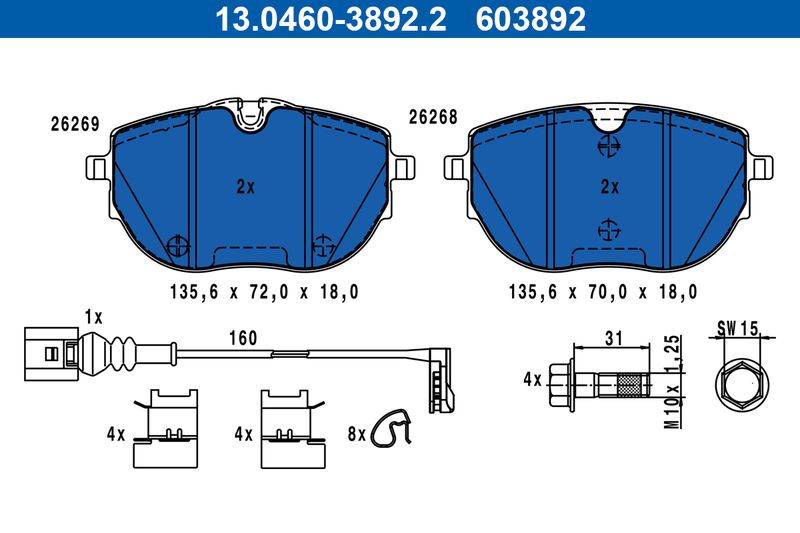 ATE 13.0460-3892.2 Brake Pad Set, disc brake