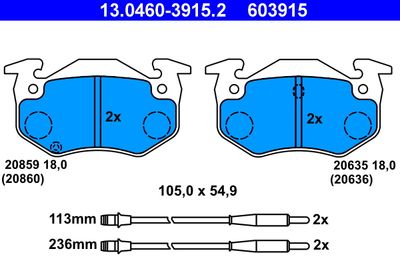 Brake Pad Set, disc brake ATE 13.0460-3915.2