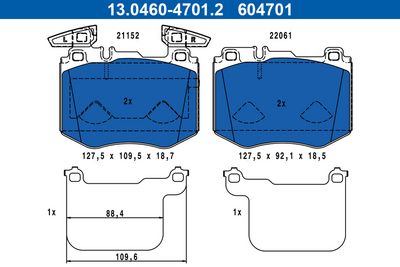 Brake Pad Set, disc brake ATE 13.0460-4701.2