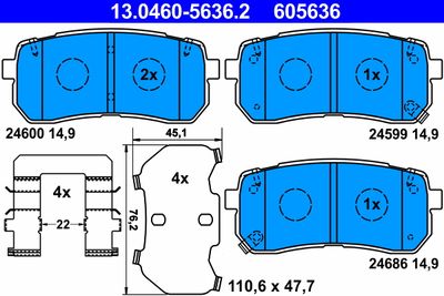 Brake Pad Set, disc brake ATE 13.0460-5636.2
