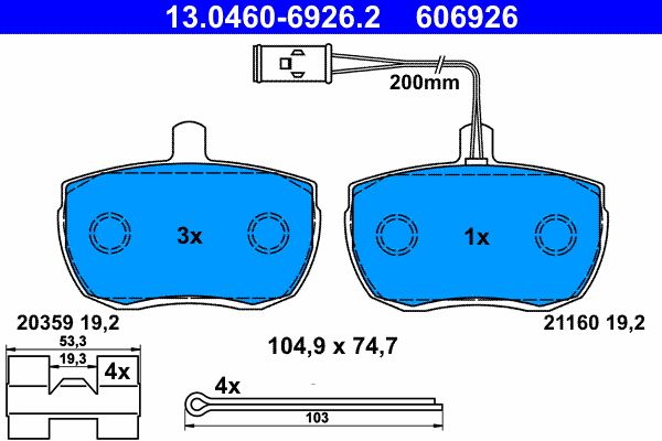 ATE 13.0460-6926.2 Brake Pad Set, disc brake