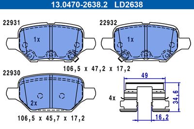 Brake Pad Set, disc brake ATE 13.0470-2638.2
