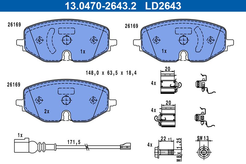 ATE 13.0470-2643.2 Brake Pad Set, disc brake