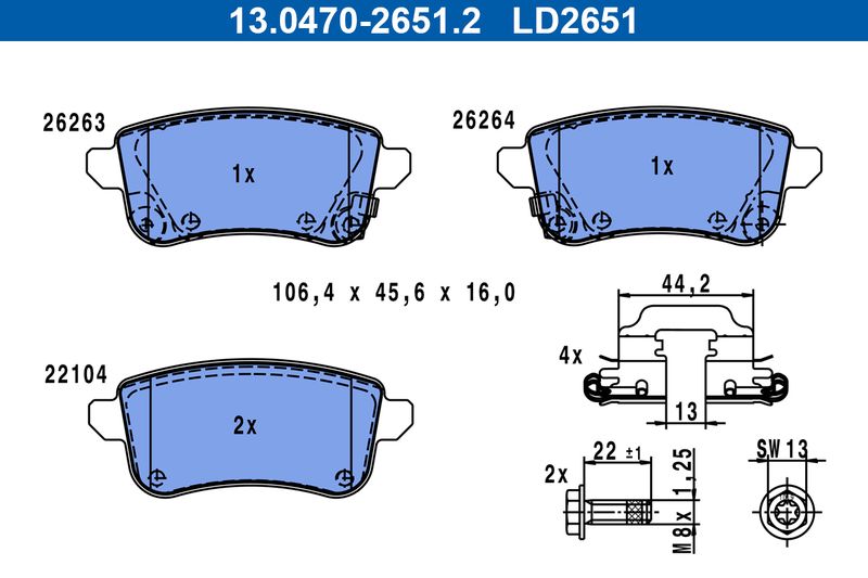 ATE 13.0470-2651.2 Brake Pad Set, disc brake
