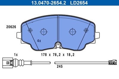 Brake Pad Set, disc brake ATE 13.0470-2654.2