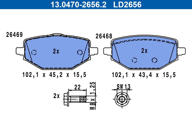 ATE 13.0470-2656.2 Brake Pad Set, disc brake