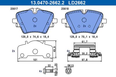 Brake Pad Set, disc brake ATE 13.0470-2662.2