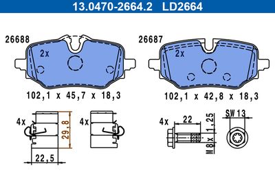 Brake Pad Set, disc brake ATE 13.0470-2664.2
