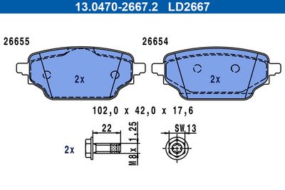Brake Pad Set, disc brake ATE 13.0470-2667.2