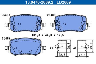 Brake Pad Set, disc brake ATE 13.0470-2669.2