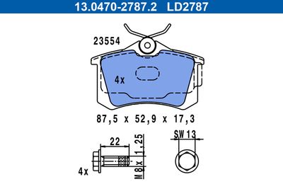 Brake Pad Set, disc brake ATE 13.0470-2787.2