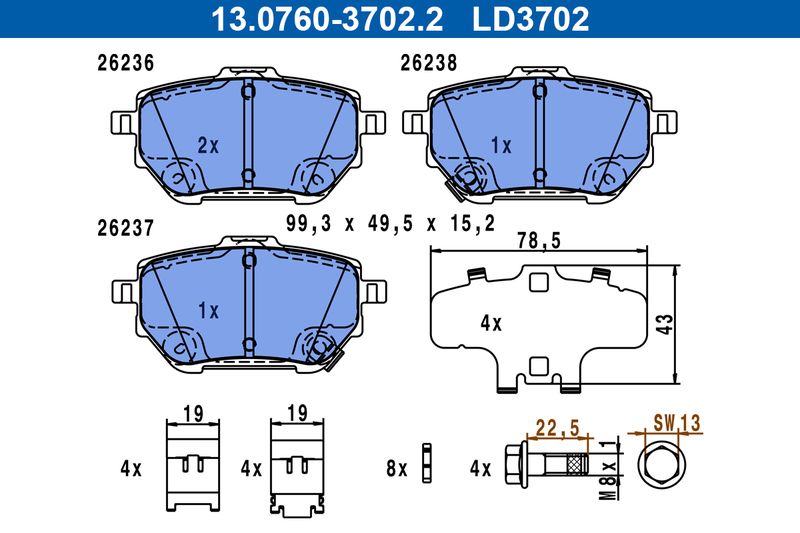 ATE 13.0470-3702.2 Brake Pad Set, disc brake