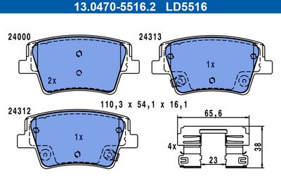 Brake Pad Set, disc brake ATE 13.0470-5516.2