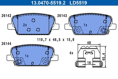 Brake Pad Set, disc brake ATE 13.0470-5519.2