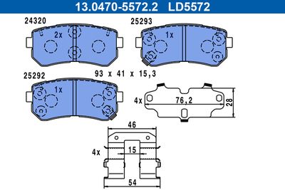 Brake Pad Set, disc brake ATE 13.0470-5572.2