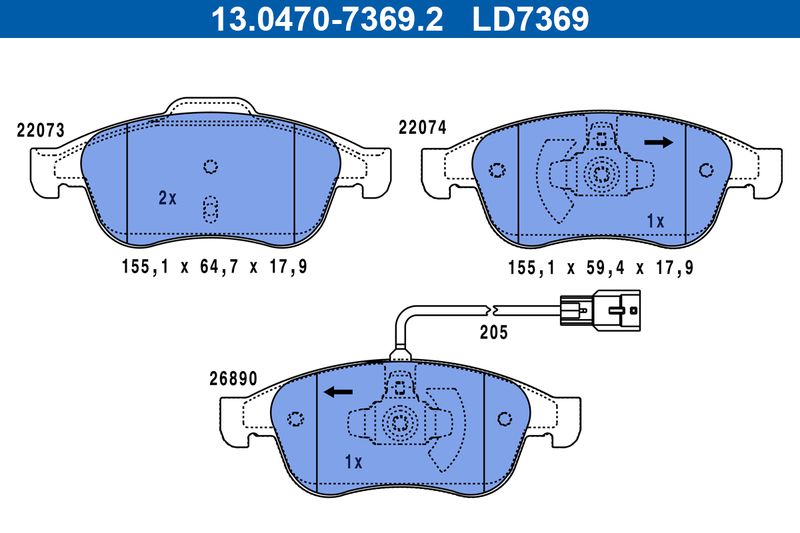 ATE 13.0470-7369.2 Brake Pad Set, disc brake