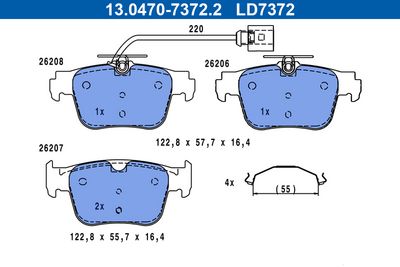 Brake Pad Set, disc brake ATE 13.0470-7372.2