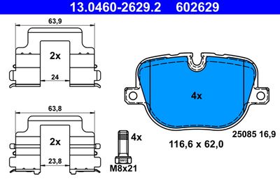 Brake Pad Set, disc brake ATE 13.0460-2629.2