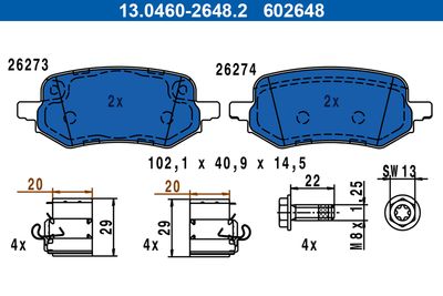 Brake Pad Set, disc brake ATE 13.0460-2648.2