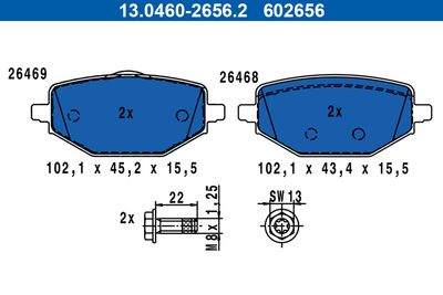 Brake Pad Set, disc brake ATE 13.0460-2656.2