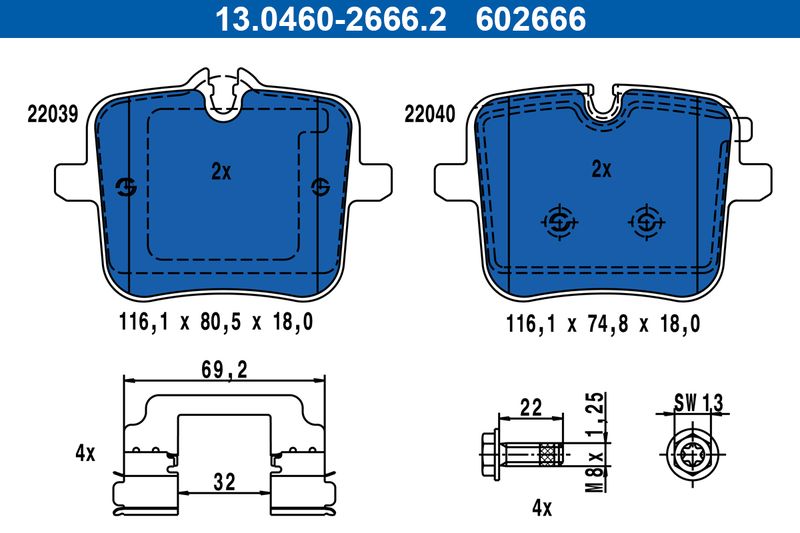 ATE 13.0460-2666.2 Brake Pad Set, disc brake