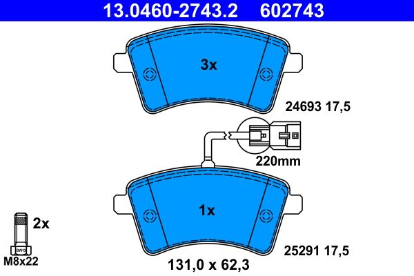ATE 13.0460-2743.2 Brake Pad Set, disc brake