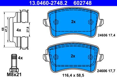 Brake Pad Set, disc brake ATE 13.0460-2748.2