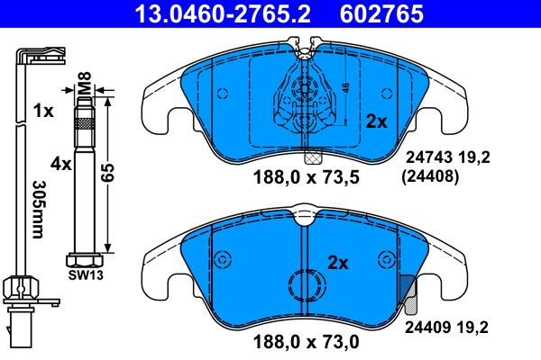 ATE 13.0460-2765.2 Brake Pad Set, disc brake