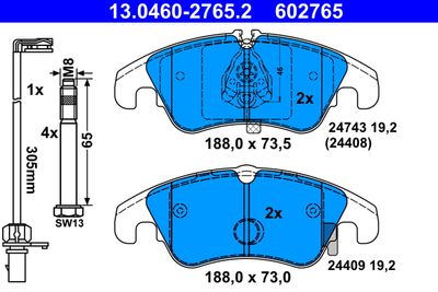 Brake Pad Set, disc brake ATE 13.0460-2765.2