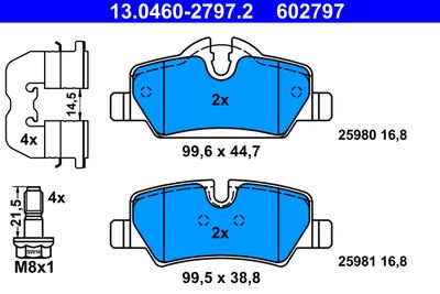 Brake Pad Set, disc brake ATE 13.0460-2797.2