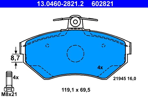 ATE 13.0460-2821.2 Brake Pad Set, disc brake