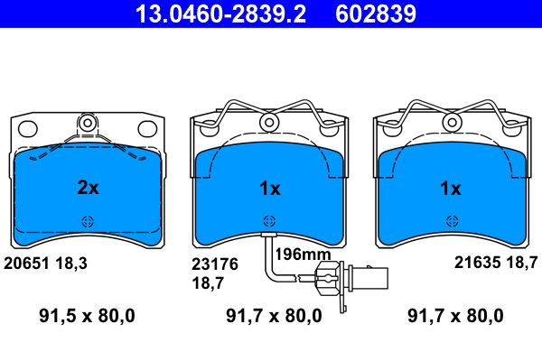 ATE 13.0460-2839.2 Brake Pad Set, disc brake