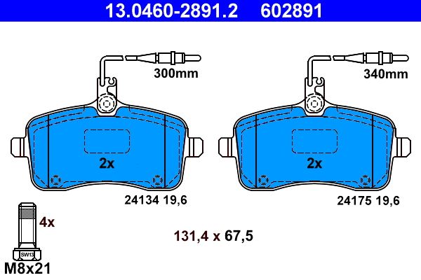 ATE 13.0460-2891.2 Brake Pad Set, disc brake