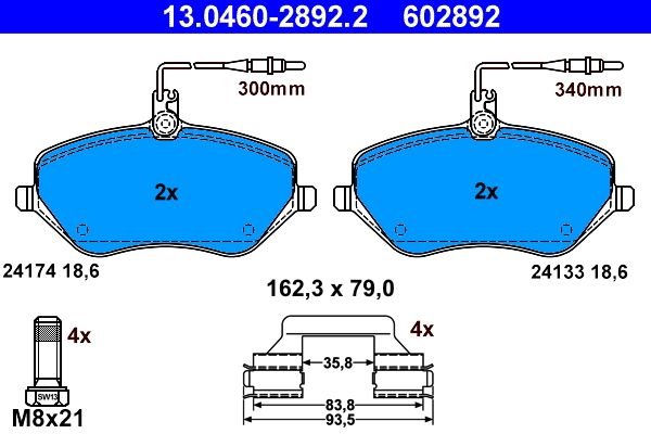 ATE 13.0460-2892.2 Brake Pad Set, disc brake