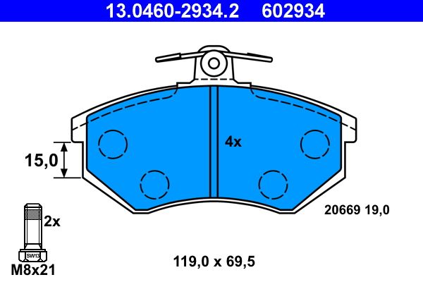 ATE 13.0460-2934.2 Brake Pad Set, disc brake