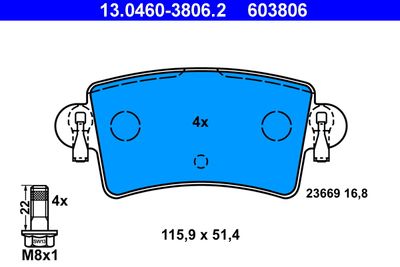 Brake Pad Set, disc brake ATE 13.0460-3806.2